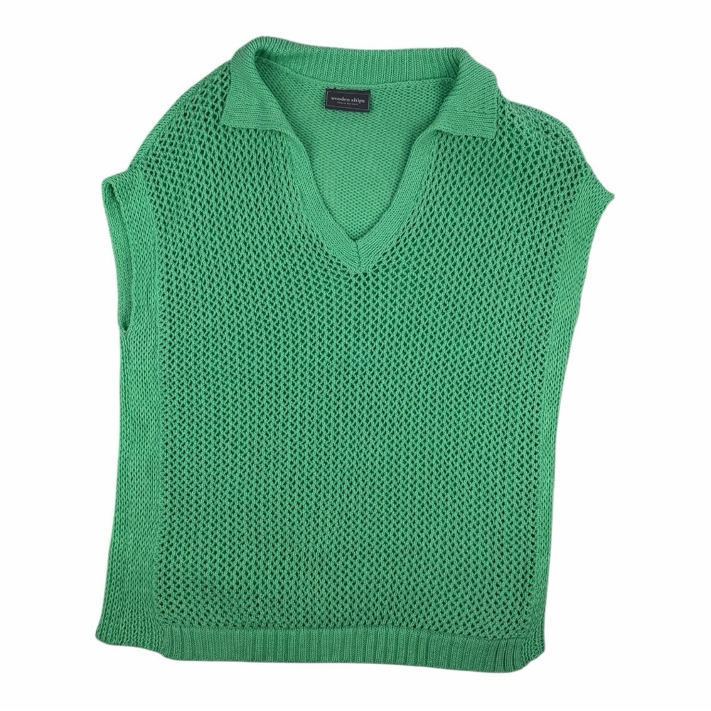 Wooden Ships Women’s Cotton Blend Emma Polo Sweater Vest In Verdigris Size M/L - Picture 2 of 9